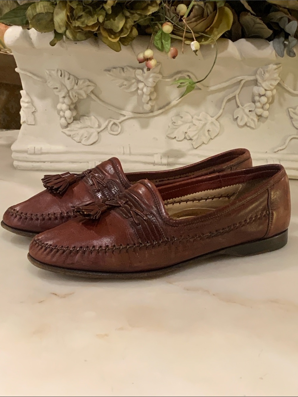 Santoni Mens Brown Tassel Snakeskin/Leather Loafers Size 8.5 D